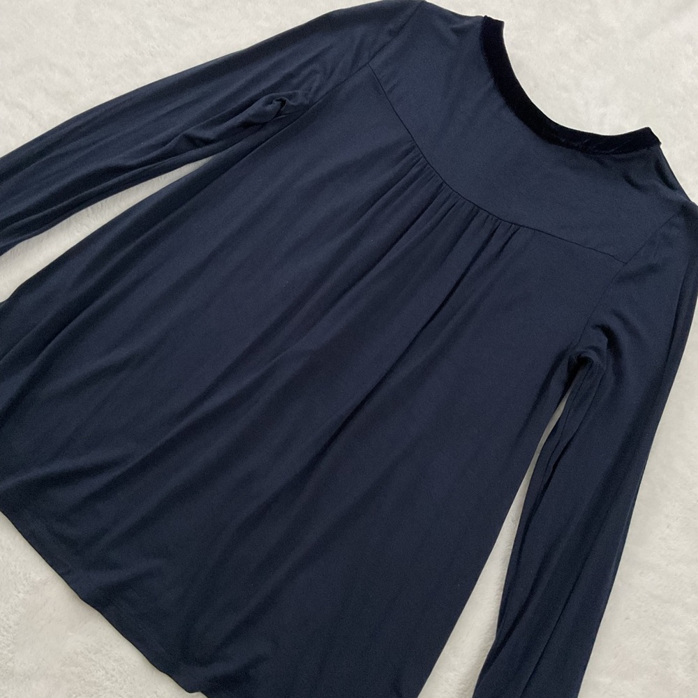 Boden Nadine Navy Blouse Velvet Trim Button Front Top US 4 - Picture 9 of 14